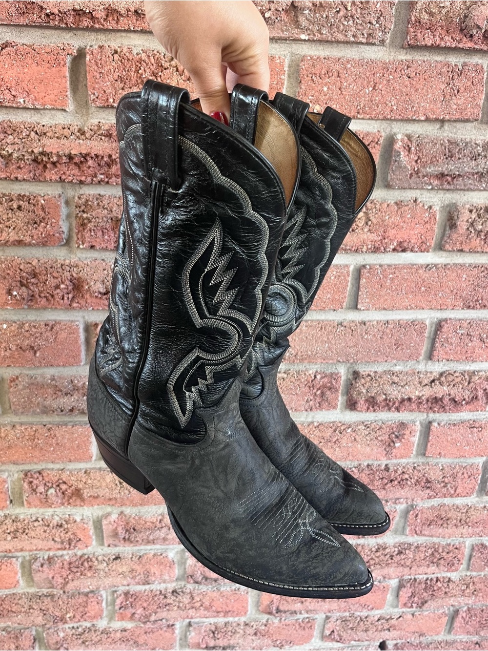 Vintage Tony Lama 6252 Boots Shrunken Bull Hide- 9D